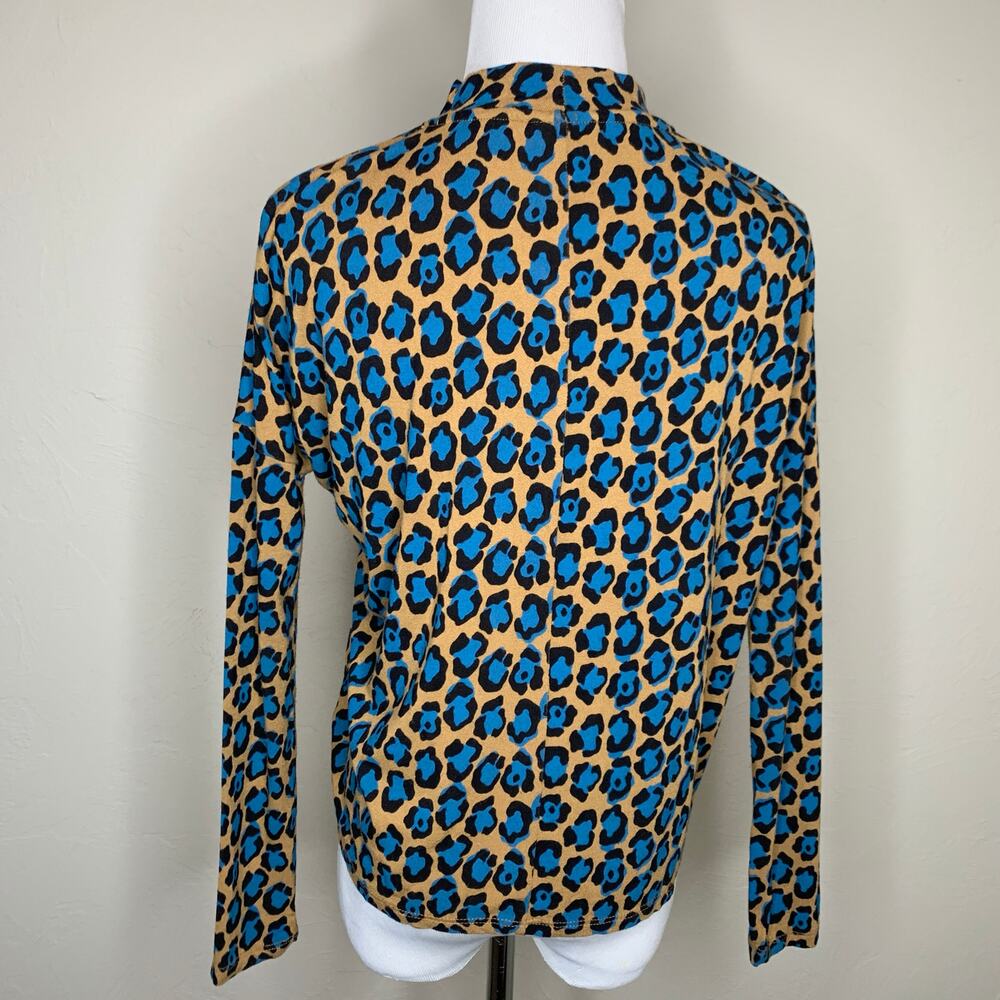 Topshop Cheetah Mock Neck Shirt Camel Black and Turquoise Sz 4 - Picture 2 of 8
